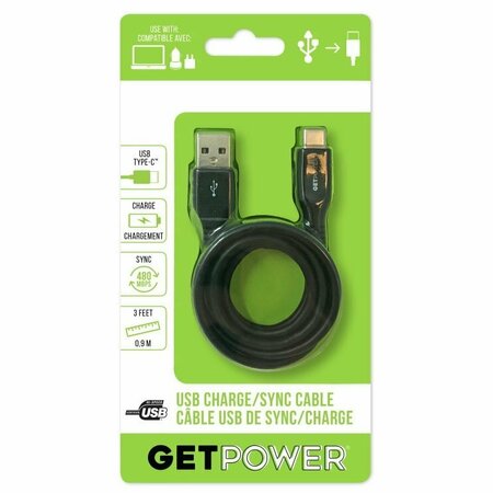 ARIES GetPower Charge and Sync Cable, USB-A, USB-C, 3 ft L GP-USB-USBC